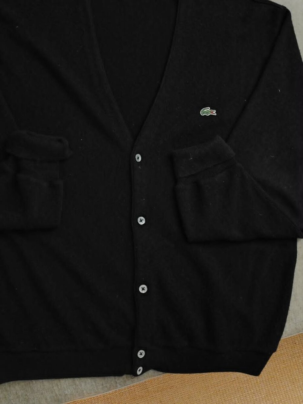 VINTAGE Izod Lacoste Cardigan Men XL Black Acrylic Golf Sweater from 1991